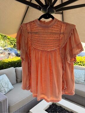 Women's Peach Ruffled Short-Sleeve Blouse